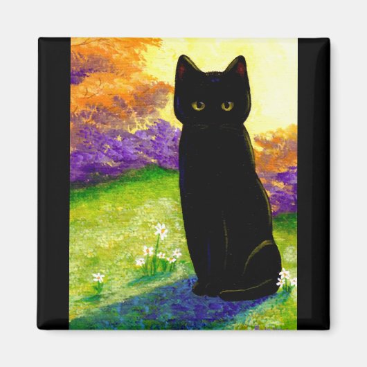 Niedliche Black Cat Blume Funny Creationarts Magnet (Vorne)