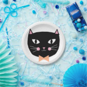 Niedliche Black Cat Bow Krawatte Halloween Geburts Pappteller (Party)