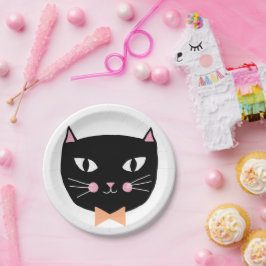Niedliche Black Cat Bow Krawatte Halloween Geburts Pappteller