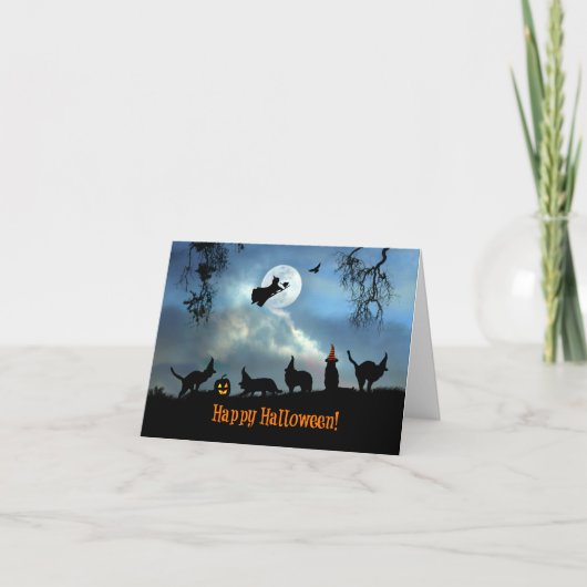 Niedliche Black Cat Happy Halloween Card Dankeskarte (Vorderseite)