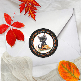 Niedliche Black Cat JackOLantern Circle Rücksendea Runder Aufkleber