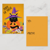 Niedliche Black Cat Kürbislaterne Hat Trick Lecker Mitteilungskarte (Vorne/Hinten)
