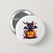 Niedliche Black Cat mit Bat Wings Kürbislaterne Button (Vorne & Hinten)