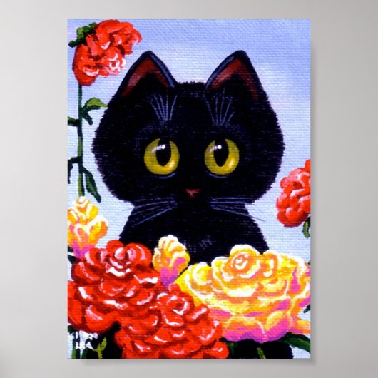 Niedliche Black Cat Rose Blume Big Eyes Creationar Poster (Vorne)