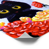 Niedliche Black Cat Rose Blume Big Eyes Creationar Poster (Ecke)