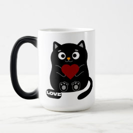 Niedliche Black Cat Tasse mit Rotem Herzen
