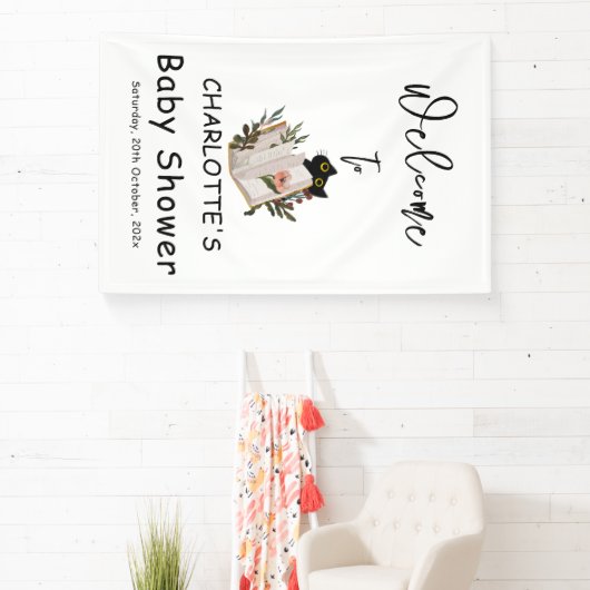 Niedliche Black Cat und Floral Book Baby Dusche Banner (InSitu)
