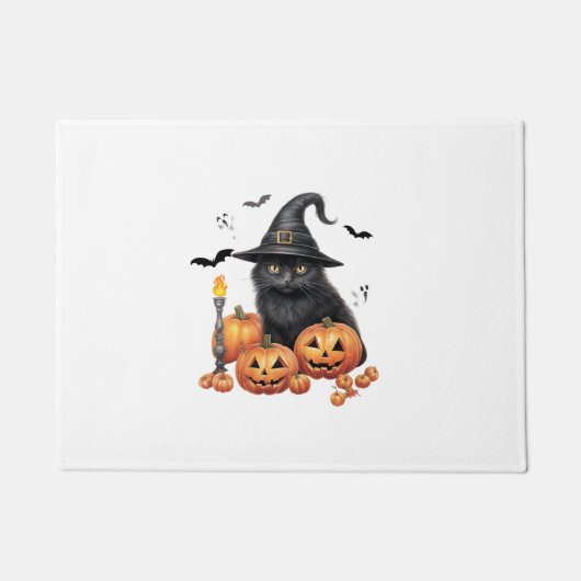 Niedliche Black Cat Witch Hat Pumpkin Pet Besitzer Fußmatte (Vorderseite)