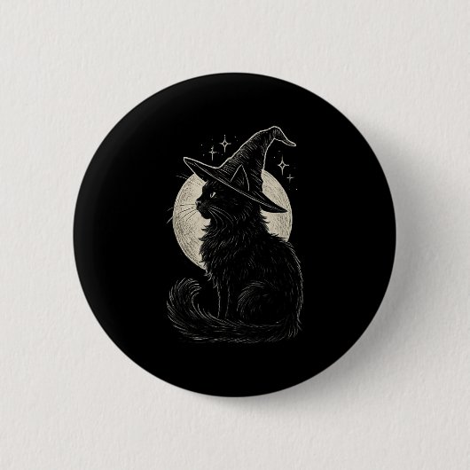 Niedliche Black Cat Witze Hat Moon Retro Coquette  Button (Vorderseite)