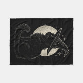 Niedliche Black Cat Witze Hat Moon Retro Coquette  Fleecedecke (Vorderseite (Horizontal))