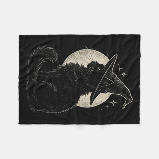 Niedliche Black Cat Witze Hat Moon Retro Coquette Fleecedecke (Vorderseite (Horizontal))