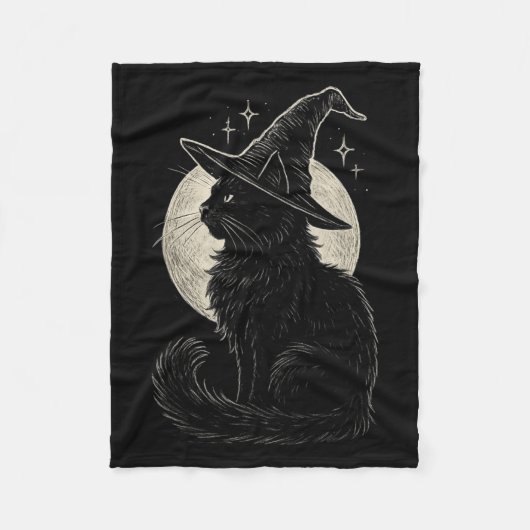 Niedliche Black Cat Witze Hat Moon Retro Coquette Fleecedecke (Vorderseite)