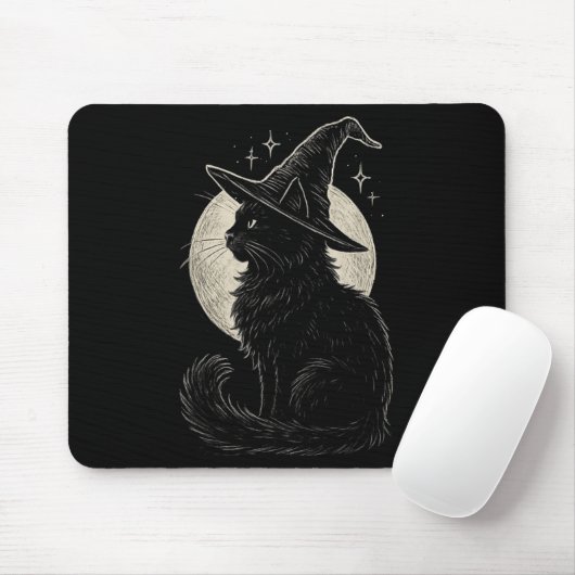 Niedliche Black Cat Witze Hat Moon Retro Coquette  Mousepad (Mit Mouse)