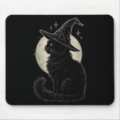 Niedliche Black Cat Witze Hat Moon Retro Coquette  Mousepad (Vorne)