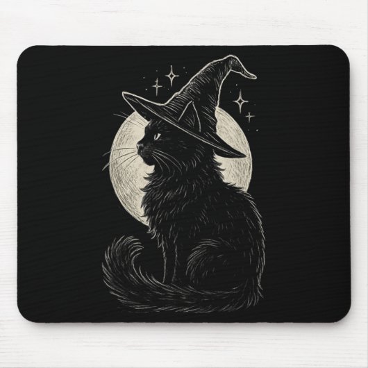 Niedliche Black Cat Witze Hat Moon Retro Coquette  Mousepad (Vorne)