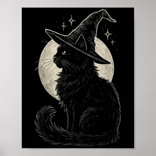 Niedliche Black Cat Witze Hat Moon Retro Coquette  Poster