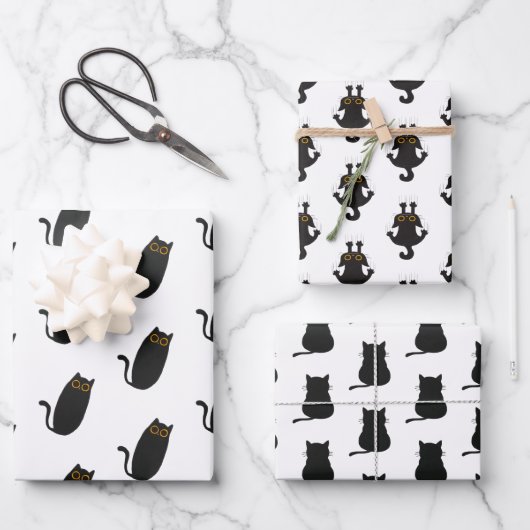 Niedliche Black Cat Wrapping Papers Geschenkpapier Set (Vorderseite)