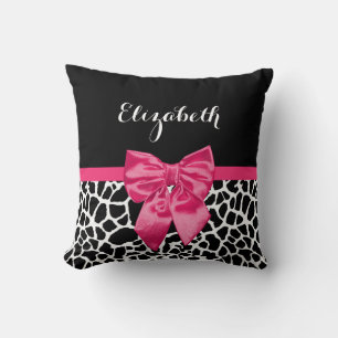 Niedliche Black Giraffe Print Girly Pink Bow und N Kissen