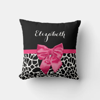 Niedliche Black Giraffe Print Girly Pink Bow und N Kissen