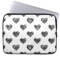 NIEDLICHE BLACK HEARDS DOODLES PATTERLAPTOP SLEEVE