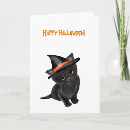 Niedliche Black Kitten Halloween-Karte Karte (Vorderseite)