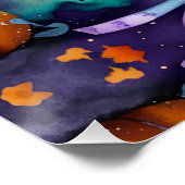 Niedliche Black Kitten Pumpkins und Ribbon Poster (Ecke)