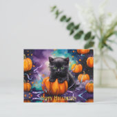 Niedliche Black Kitten Pumpkins und Ribbon Postkarte (Stehend Vorderseite)