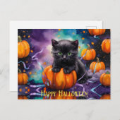 Niedliche Black Kitten Pumpkins und Ribbon Postkarte (Vorne/Hinten)