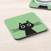 Niedliche Black Kitty Cat - Funny Feline Art Getränkeuntersetzer (Linke Seite)
