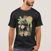 Niedliche Black Kitty Cat im Dschungel Blume Garde T-Shirt (Vorderseite)