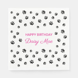 Niedliche Black Paw Prints Pink Pet Geburtstagspar Serviette