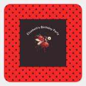 Niedliche Black & Red Ladybug Fairy Birthday Party Quadratischer Aufkleber (Vorderseite)