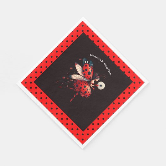 Niedliche Black & Red Ladybug Fairy Birthday Party Serviette (Ecke)