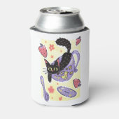 Niedliche Black Teacup Kitty und Erdbeeren Dosenkühler (Kanne Rückseite)