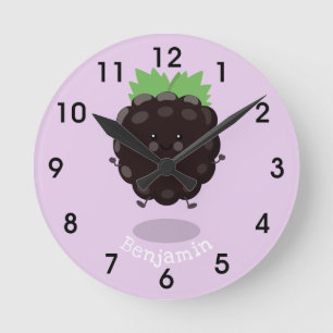 Niedliche BlackBerry lila Cartoon-Illustration Runde Wanduhr