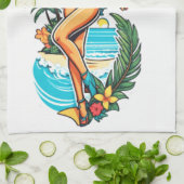 Niedliche Blackhaired Bikini Beach Girl Thunder_Co Geschirrtuch (Gefaltet)