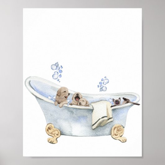 Niedliche Blase Bath Puppies Kitten Badewanne Poster (Vorne)