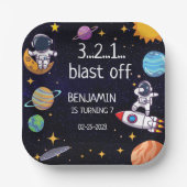 Niedliche Blast Off Thema jedes Lebensjahres Pappteller (Vorderseite)