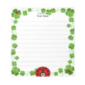 Niedliche Blätter Ladybug und Clover Lined Notizblock (Vorderseite)