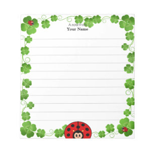 Niedliche Blätter Ladybug und Clover Lined Notizblock