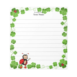 Niedliche Blätter Ladybug und Clover Lined Notizblock
