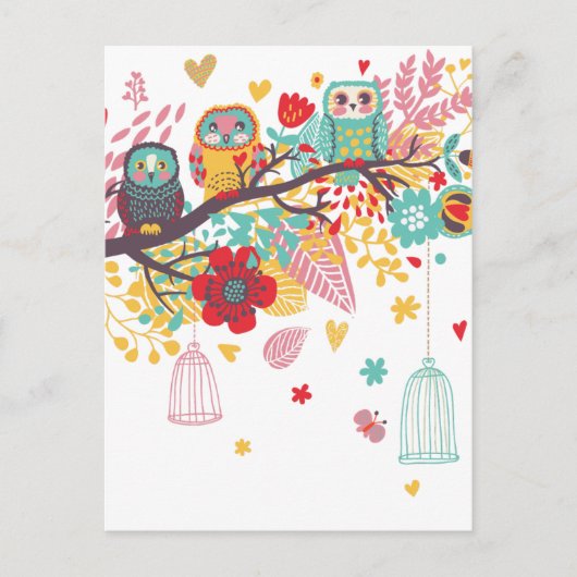 Niedliche Blätter und farbiger Blumenhintergrund Postkarte (Vorderseite)