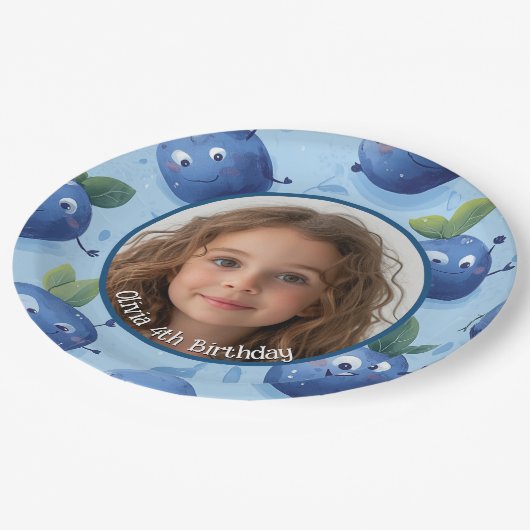 Niedliche Blaubeere nach Kundenwunsch Foto und Nam Pappteller (Schrägansicht)