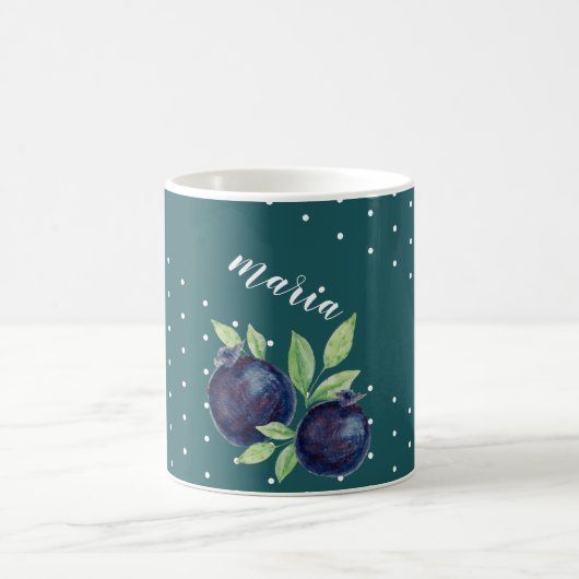 Niedliche Blaubeeren Wasserfarben Handlackiert Kaffeetasse (Mittel)