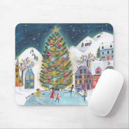 Niedliche blaue Alpinski-Lodge Skaten Weihnachten Mousepad