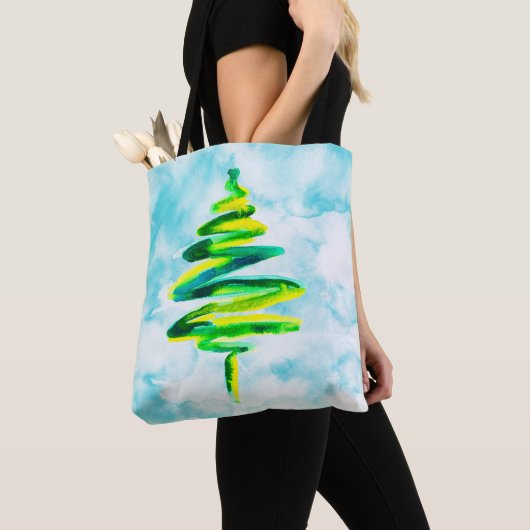 Niedliche blaue Aquarellbäume Weihnachtsbäume Toag Tasche (Von Nahem)