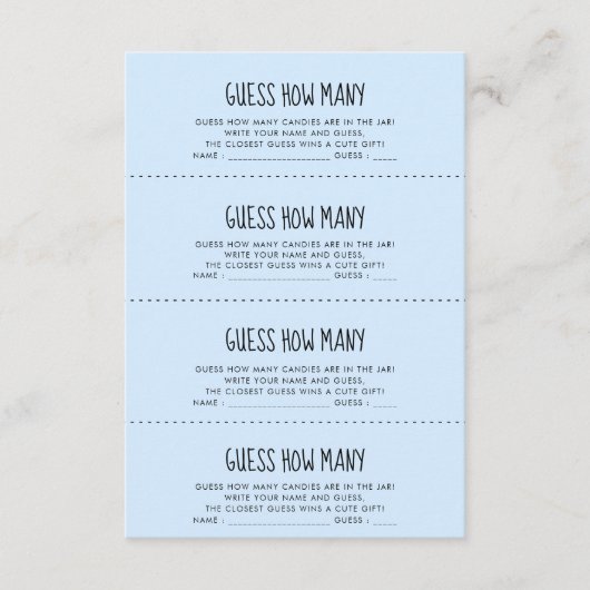 Niedliche blaue Baby-Dusche Rate wie viele Spielka Begleitkarte (Vorderseite)