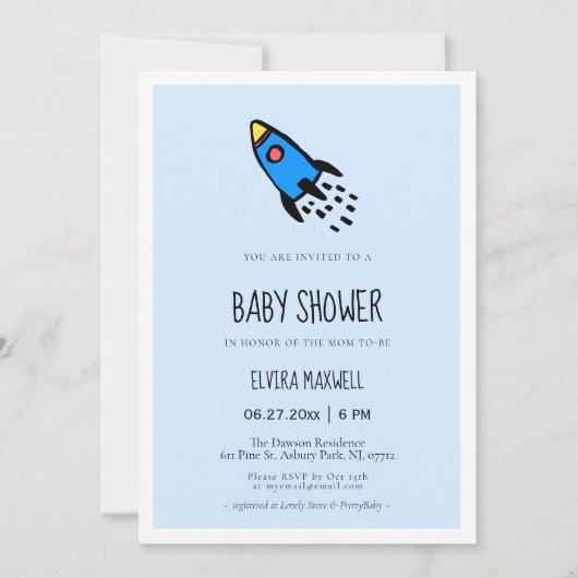 Niedliche blaue Babynadel Babydusche Einladung (Vorderseite)