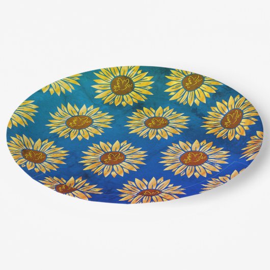 Niedliche blaue Blumenpapiere Teller (Schrägansicht)