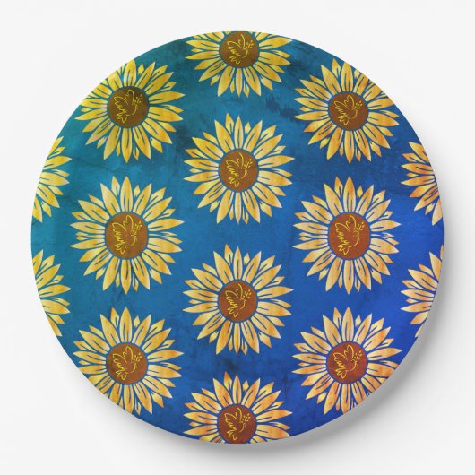 Niedliche blaue Blumenpapiere Teller (Vorderseite)